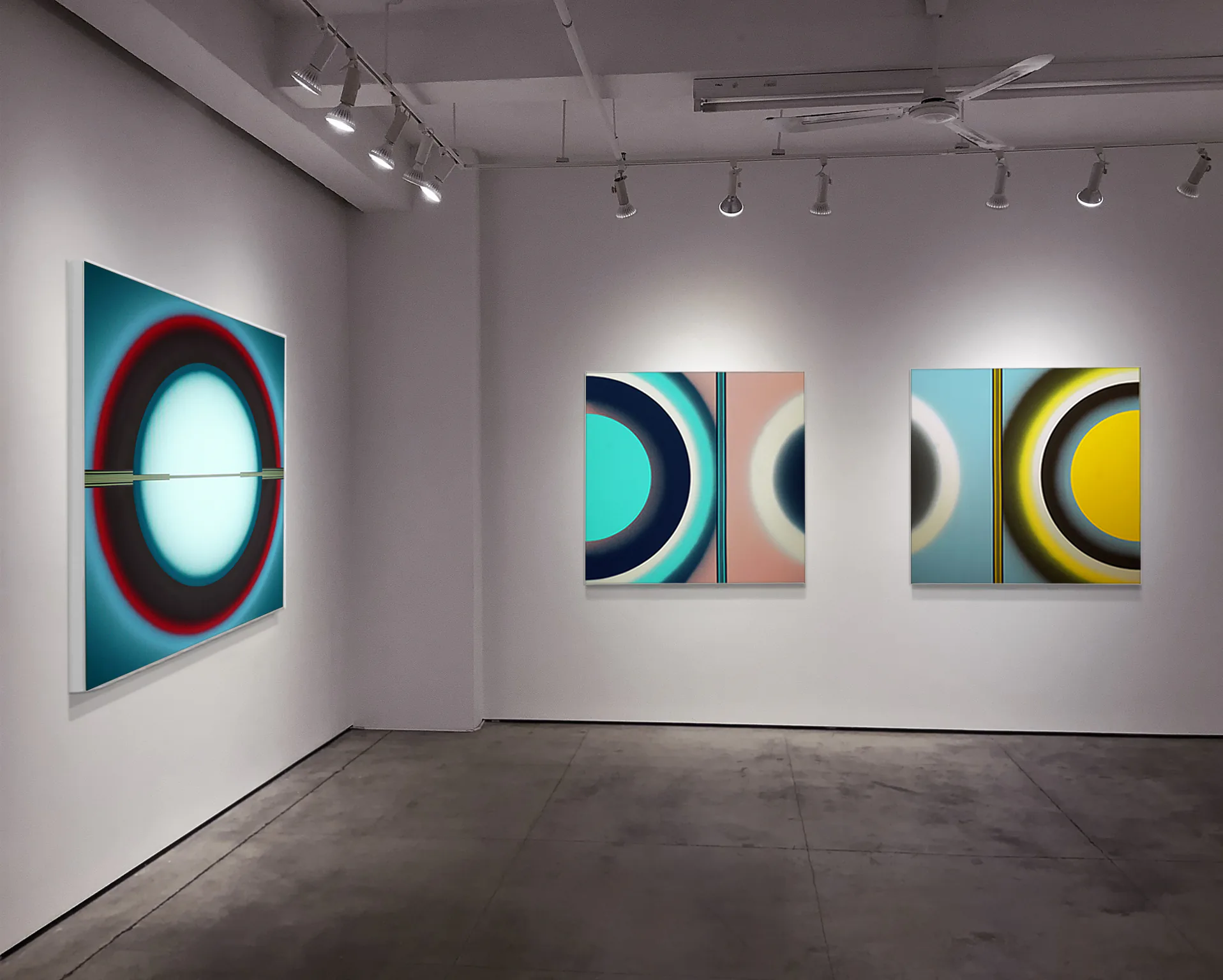 Pi Square exhibition view showing contemporary paintings in a gallery setting